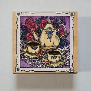Floral Tea Set Rubber Craft Stamp - Inkadinkado Jackie Frerichs Design